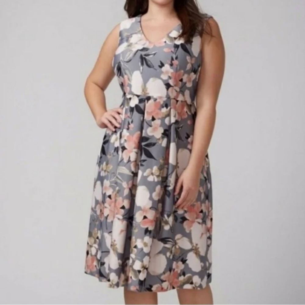 Lane Bryant Gray Floral Midi Dress